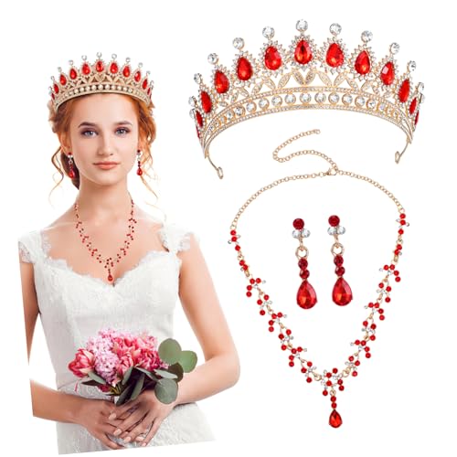 TEMPNAP Bridal Tiara mit Kristallkronen Halskette und Ohrringen Leichter Hochzeitsschmuck mit Funkelnden Strasssteinen Komfortabel Tragbar für Braut und Brautjungfern Geeignet für von TEMPNAP