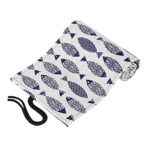 TEMPNAP Canvas Federmäppchen mit Herbstlichem Saury Motiv Fächer Rollmäppchen für Buntstifte Praktischer Stifte Organizer Tragbare Stifterolle für Schule und Künstlerbedarf von TEMPNAP