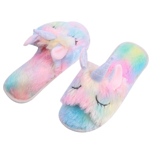 TEMPNAP Cozy Warm Einhorn Hausschuhe Damen Herren Winter Flauschige Plüsch Pantoffeln mit Rutschfester Sohle Offene Zehen für Drinnen und Draußen von TEMPNAP
