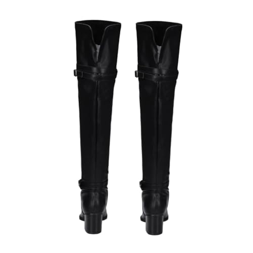 TEMPNAP Damen Overknee Stiefel mit Hohem Absatz Dicke Absätze Rutschfeste Sohle Warmes Material Eleganter Winterschuh für Kalte Tage Schwarze Langschaftstiefel von TEMPNAP