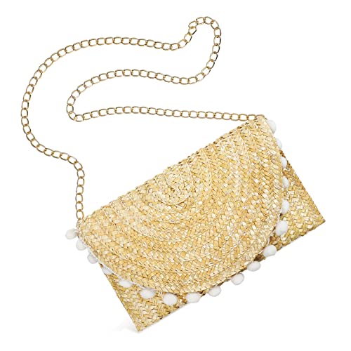 TEMPNAP Damen Strohhandtasche mit Quasten Umhängetasche für Strand Reisen Partys Handgefertigte Stilvolle Clutch Hochwertigem Material mit Einzigartigem Design von TEMPNAP