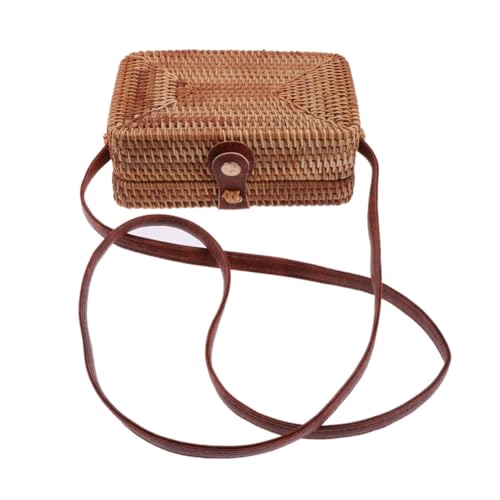 TEMPNAP Damen Umhängetasche aus Handgewebtem Rattan Quadratische Mini Crossbody Tasche Leichte Freizeit Schultertasche für Alltag Strand und Reisen Stilvolle Craft Bag von TEMPNAP