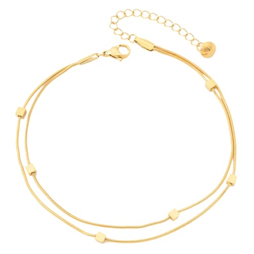 TEMPNAP Doppelreihiges Fußkettchen Damen Titanstahl Goldbeschichtung Wasserfest Verstellbar Leicht Elegant Schmuck Für Sommer Strand Kleid von TEMPNAP