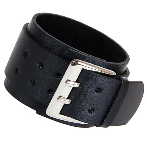 TEMPNAP Doppelschicht Lederarmband mit Großer Schnalle Handkette Handornament für Männer Schwarz Vintage Stil Langlebig und Praktisch Einfach Auszuziehen für Freunde und Familie von TEMPNAP