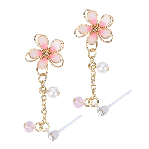 TEMPNAP Doppelstöckige Kirschblüten Ohrringe Damen Ohrstecker Elfenohrring Resin Ohrschmuck Rosa Blütenform Schmuck von TEMPNAP