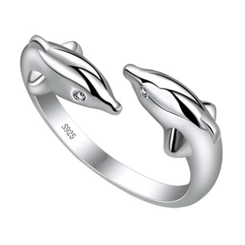 TEMPNAP Öffnungsring Mit Delfin Motiv Aus Silber Modering Als Fingerschmuck Und Dekoration Für Damen Elegant Und Stilvoll Für Verschiedene Anlässe von TEMPNAP