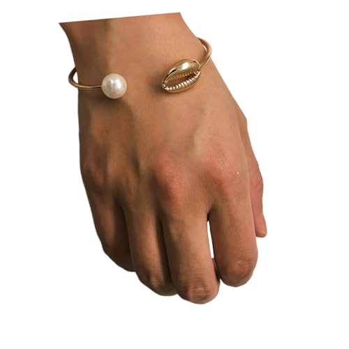 TEMPNAP Eleganter Muschel Perlen Armreif aus Leichtem Legierungsmaterial Offenes Design Modisches für Freund Familie Vielseitig Tragbar bei Party Reise und Alltag von TEMPNAP