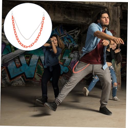 TEMPNAP Exaggerative Geometrische Hip hop Taillenkette mit Runden Perlen Leichte Acryl Eisenkette Modischer Körperschmuck für Damen und Herren für Party Tanz Reise in Orange von TEMPNAP