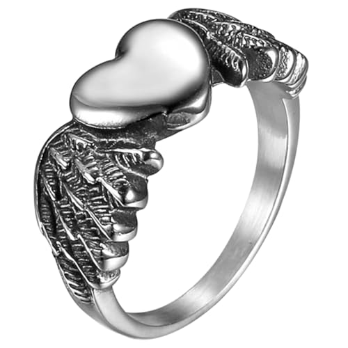 TEMPNAP Herzförmiger Damenring mit Engelsflügel Design aus Langlebiger Legierung Hautfreundlich Leicht und Komfortabel Modischer Schmuck für Frauen und Mädchen Alltagstauglich und Elegant von TEMPNAP