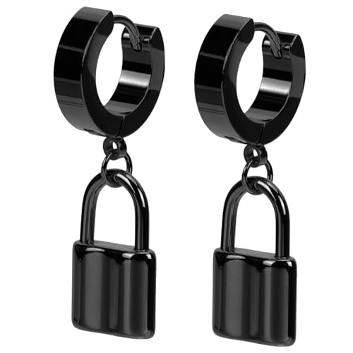 TEMPNAP Hoop Creolen Ohrringe Damen Schloss Design Leichte Ohrschmuck Hautfreundlich für Frauen bei Festen und Partys Schwarz Groß von TEMPNAP