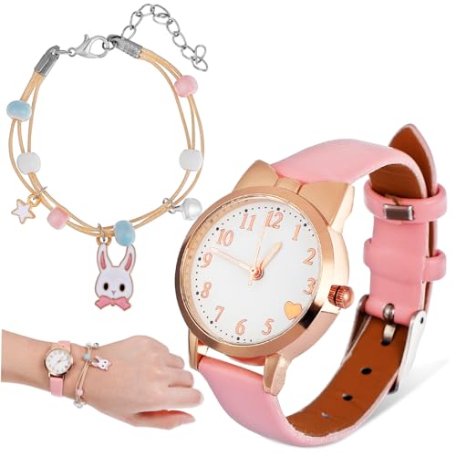 TEMPNAP Kinderuhr Mit Einfacher Zifferblattdesign Frischen Farben Und Lebendigen Motiven Ausgestattet Mit Pu-Armband Und Schnalle Für Größenverstellung Als Für Kleinkinder Und Mädchen von TEMPNAP