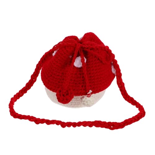 TEMPNAP Kleine Knitted Mushroom Umhängetasche Für Mädchen Süße Cartoon-stricktasche Rot Für Einkäufe Und Reisen Vielseitig Einsetzbar Als Geldbörse Umhängetasche von TEMPNAP