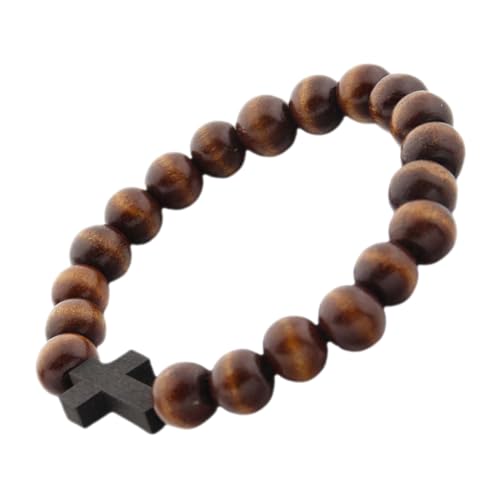 TEMPNAP Kreuz Anhänger Armband Holz Handgemachtes Perlenarmband mit Kreuz Aesthetisches Schmuckstück für Damen für Anlässe Wie Hochzeiten und Partys Robustes und Elegantes Design Braun von TEMPNAP