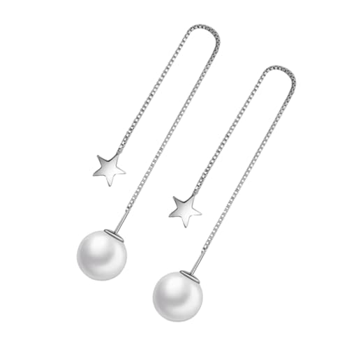 TEMPNAP Lange Silberne Ohrhänger mit Weißen Perlen Modische Ohrline für Damen Hypoallergener Schmuck Eleganter Damenohrschmuck für Party und Alltag von TEMPNAP