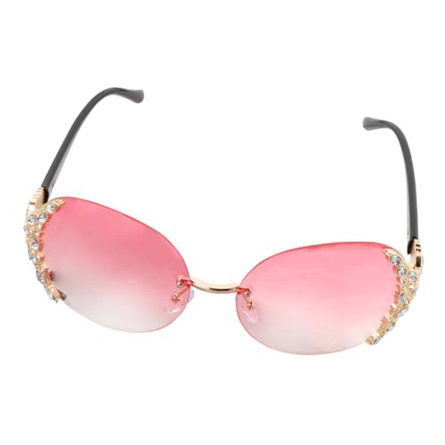 TEMPNAP Modische Damen Sonnenbrille mit Kreativen Kristalldetails Leichter Rahmenlose Partybrille in Gold rosa Stilvolle Beach Eyewear für Outdoor und Festliche Anlässe von TEMPNAP