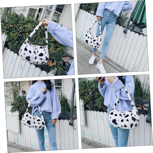 TEMPNAP Plüsch Umhängetasche Damen mit Kuhmuster Leichte Schultertasche Weiche Crossbody Bag Vielseitige Handtasche für Alltag und Reisen Moderater Stauraum für Smartphone und Karten von TEMPNAP