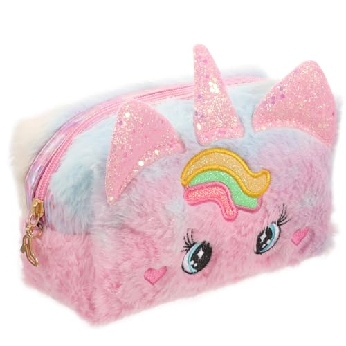 TEMPNAP Kosmetiktasche Für Reisen Einhorn-Tasche Aus Plüsch Make-up-Tasche Für Mädchen Kulturbeutel Mit Cartoon-Design Organizer Für Toilettenartikel von TEMPNAP