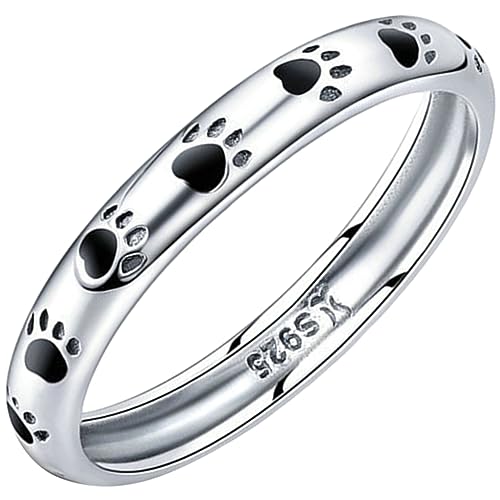 TEMPNAP Silberring mit Pfotenabdruck für Tierpfotenring Kreativer Fingerring für Frauen Schmuck für Hunde und Katzen Eleganter Schmuck für Haustierfreunde von TEMPNAP