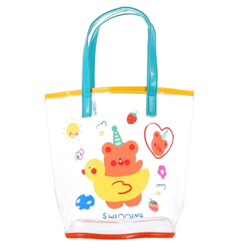 TEMPNAP Transparente PVC Strandtasche mit Cartoon bär Motiv Leichte Tragbare Plastik tasche Wiederverwendbar Strapazierfähig Komfortabel für Damen und Mädchen Vielseitig als Badetasche von TEMPNAP