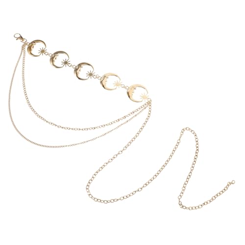 TEMPNAP Verstellbare Retro Taillenkette für Damen Mehrschichtiger Metallgürtel mit Mond und Sternenanhänger für Kleider und Jeans und Gold von TEMPNAP