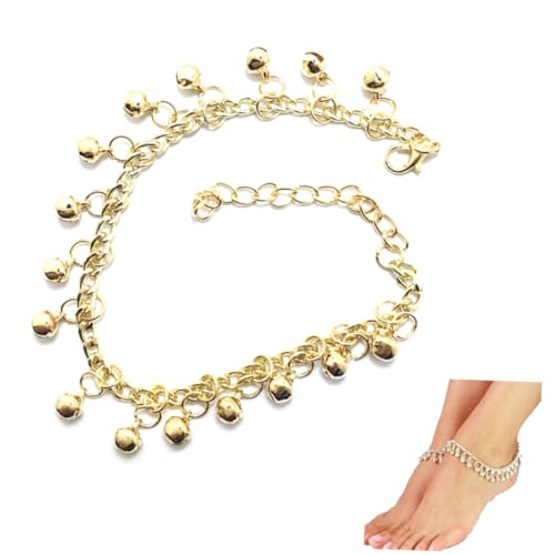 TEMPNAP Verstellbares Mehrlagiges Fußkettchen mit Glocken Damenfußkette Goldfarben Modisch Attraktiv für Partys und Alltag von TEMPNAP