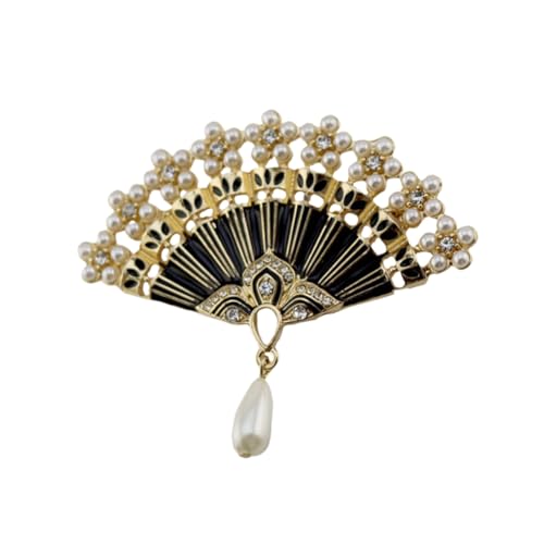TEMPNAP Vintage Brosche Perle Breastpin Strass Breastpin Fan Brosche Pin Anstecker Kristall Breastpin Schwarz TEMPNAP Vintage Brosche Perle Breastpin Strass Breastpin Fan Brosche Pin Anstecker Kristall Breastpin Schwarz von TEMPNAP