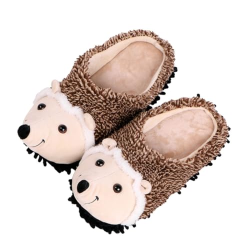 TEMPNAP Warme Plüsch Hausschuhe mit Niedlichem Igel Motiv Rutschfeste Winter Hausschuhe aus Weiche Cartoon Pantoffeln für Damen und Herren Braun von TEMPNAP