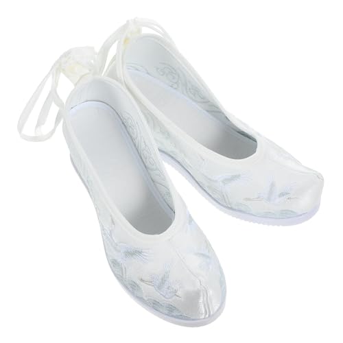 TEMPNAP Weiße Bestickte Stoffschuhe für Damen Chinesischer Retro Stil mit Innerer Keilsohle Leichte und Bequeme Ethno Sommerschuhe für Alltag und Festliche Anlässe von TEMPNAP