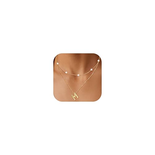 TEN MIRO Trendige Perlenketten für Damen, 16 Karat zierliche Gold-Halskette für Frauen, Blasen-Buchstaben-Goldkette, stapelbar, Initiale, Perlen-Choker-Halskette, Schmuck, Geschenke, Buchstabe M TEN MIRO Trendige Perlenketten für Damen, 16 Karat zierliche Gold-Halskette für Frauen, Blasen-Buchstaben-Goldkette, stapelbar, Initiale, Perlen-Choker-Halskette, Schmuck, Geschenke, Buchstabe M von TEN MIRO