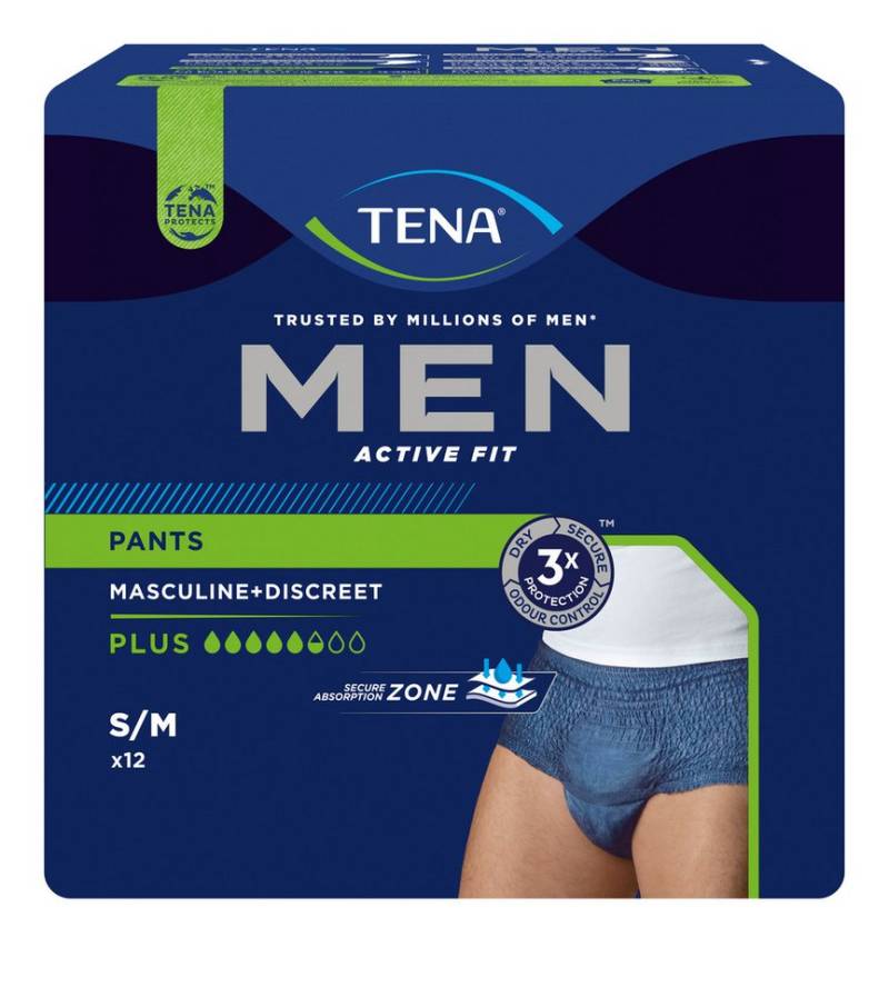 TENA Inkontinenz-Pants TENA MEN - Active Fit - Pants Plus - Blau, S/M Gr., 12-St. von TENA