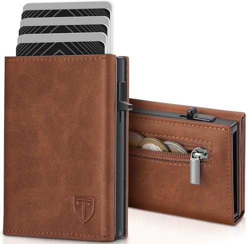 TENBST Geldbörse Herren Kartenetui mit RFID Schutz & Slim Wallet Geldbeutel mit Münzfach Platz für 8 Kartenetui Portmonee Geldbeutel Portemonnaie Kreditkartenetui Kunstleder in Geschenkbox Braun von TENBST