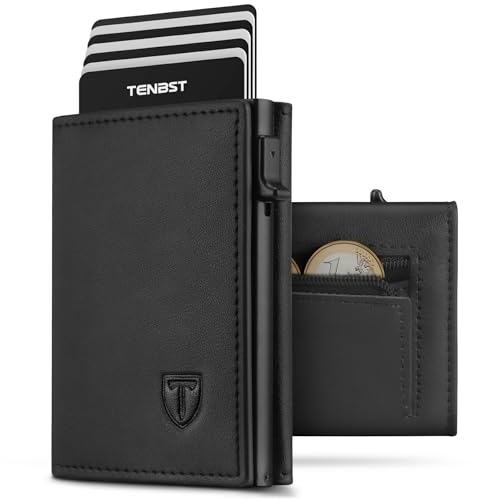 TENBST Geldbörse Herren mit RFID Schutz, Slim Wallet mit Münzfach, 10 Karten Portmonee Geldbeutel Herren, Magnetischer Wallets for Men, Kreditkartenetui Klein with Gift Box - Schwarz von TENBST