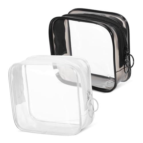 TENDYCOCO 2 Stück Kleine Kosmetiktasche Durchsichtige Reißverschlusstaschen Kulturbeutel Für Reisen Organizer Für Make up Und Toilettenartikel Transparent 12x11x4,5cm (1 Schwarz 1 Weiß) von TENDYCOCO