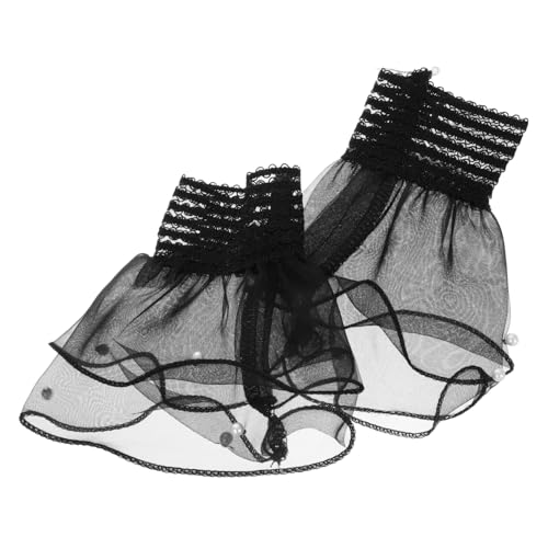 TENDYCOCO 1 Paar Bündchen mit Spitzenbesatz Damen Ärmelabschluss Dekoration Handgelenk Dekoration Kurze Spitzenhandschuhe Blumen-Handgelenkmanschette Hochzeitshandschuhe Chiffon Black von TENDYCOCO