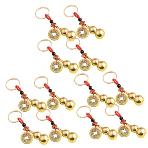 TENDYCOCO 12 STK Kalebasse Schlüsselanhänger Glücksbringer Feng-Shui Wu-Figur Autoanhänger wu Glückskürbis Schlüsselanhänger mit Kürbis zum Aufhängen Kürbis Schlüsselanhänger Messing Golden von TENDYCOCO