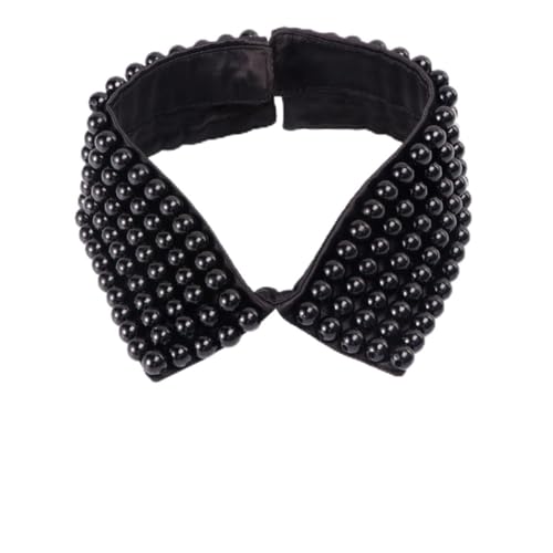 TENDYCOCO Modischer Fake Kragen Mit Perlen Und Spitze Abnehmbarer -cape Für Damen Und Mädchen Elegantes Kleidungs-accessoire Schwarz von TENDYCOCO
