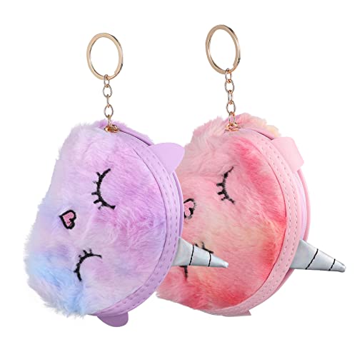 TENDYCOCO 2stücke Kuscheltier Einhorn Münzbeutel Weiche Cartoon Geldbörsen Mit Reißverschluss Für Frauen Um Kleingeld Schlüssel Und Kleine Gegenstände Zu Verstauen von TENDYCOCO