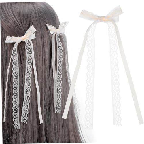 TENDYCOCO 2 Stk Haarnadel Aus Spitze Bögen Haarspangen Für Damen Schleife Haargummi Spitzenschleife Haargummis Für Frauen Quasten-haarschleifen-clip Für Damen Samtbogen Braut Haarschleife von TENDYCOCO