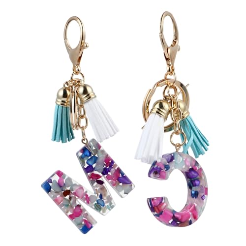 TENDYCOCO 2 Stück Charm Schlüsselanhänger Auto Schlüsselanhänger Initial Schlüsselanhänger Für Damen Auto Zubehör Auto Gadgets Auto Zubehör Quasten Anhänger Accesorios para EL Auto von TENDYCOCO