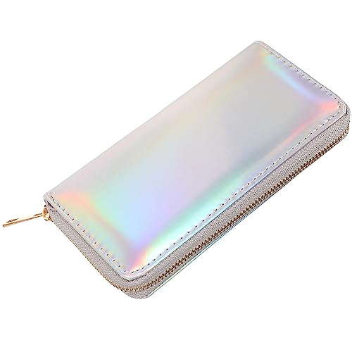 TENDYCOCO 2 Stück Halter Leder PU Silber Kreditzelle Geld Regenbogen Geldbörse Münzfach Lange Geldbörsen Pailletten Tasche Slim Carteras für Geldbörse Tasche Mädchen Holografische Portfel Frauen Funkeln Frauen, silber, Size 1, modisch von TENDYCOCO