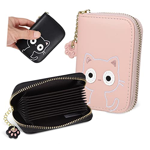TENDYCOCO 2stücke Katzen-münzbörsen Für Damen Kleine Praktische Geldbörsen Mit Reißverschluss Und Kartenfächern Für Frauen Und Mädchen Rosa Und Schwarz von TENDYCOCO