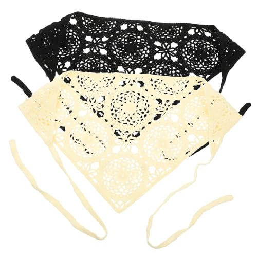 2 Stück Damenschal Blumenmuster Häkel-bandanas Gestricktes Haarbandana Haarschal für Frauen Bandana-stirnbänder Blumen-haar-bandanas-set von TENDYCOCO