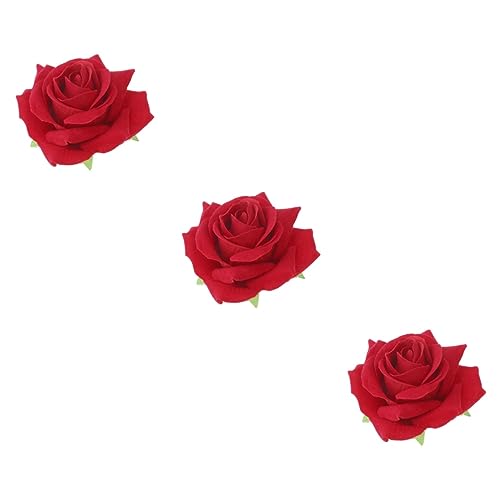 TENDYCOCO 3 Stück 2 1 Haarspange Hochzeitsaccessoire Rosenhaarnadel U-förmige Brautblumen-Haarnadel haarschmuck haircharm spielzeug Klammer Rosenbrosche Haarspange mit Rosenblüten rot von TENDYCOCO