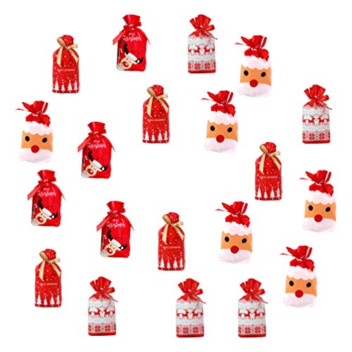 TENDYCOCO 50Pcs Weihnachten Geschenk Tasche Candy Tasche Schöne Kordelzug Taschen Weihnachten Muster Nougat Süßigkeiten Snack Taschen für Party Neue Jahr- Mixed Stil Adventskalender Zum Befüllen von TENDYCOCO