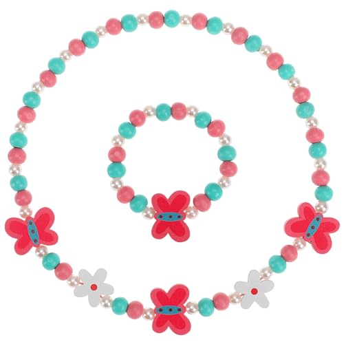 TENDYCOCO Kinder Holz Armband Und Halsketten Set Kreativer MäDchen Schmuck Mit Einhorn Design FüR Geschenke 40Cm von TENDYCOCO