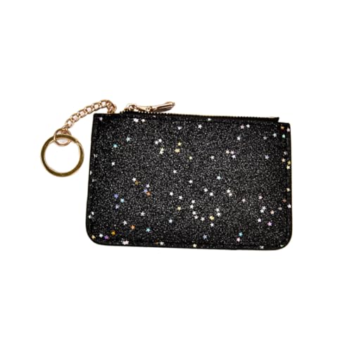 TENDYCOCO Damen Zipper Geldbörse Mit Sternen-Pailletten Schlankes Design Leichtes Portemonnaie Für Münzen Und Schlüssel Für Partys Und Abende Schwarz von TENDYCOCO