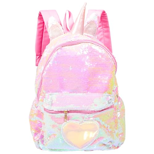 TENDYCOCO Einhorn-Rucksack Flip Pailletten Bookbag mit Haarball Glitter Daypack für Mädchen und Teenager, Rose (Pink) - TJ5AUMZUL6B011Z280G11B1B von TENDYCOCO