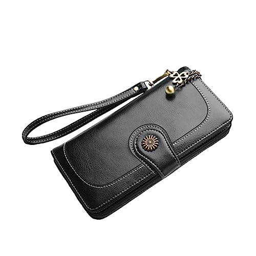 TENDYCOCO Faltbare Damen Geldbörse Pu- Mit Reißverschluss Fächer-Design Karten Münzfach Schwarz Für Alltag Und Reisen von TENDYCOCO