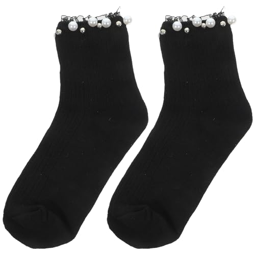 TENDYCOCO Frauen Socken Baumwolle Süße Socken Rüschen Socken Spitzen Socken mit Perlen Einfarbig von TENDYCOCO