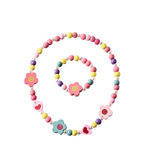 TENDYCOCO Kinder Schmuck Set - Bunte Holzperlen Halskette Und Armband FüR MäDchen Ideal FüR Altersgruppe 4-6 Jahre Perfekt FüR KostüMpartys Und Geschenke von TENDYCOCO